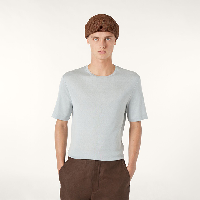 loro piana crew neck short sleeve silk cotton blended knit t-shirt